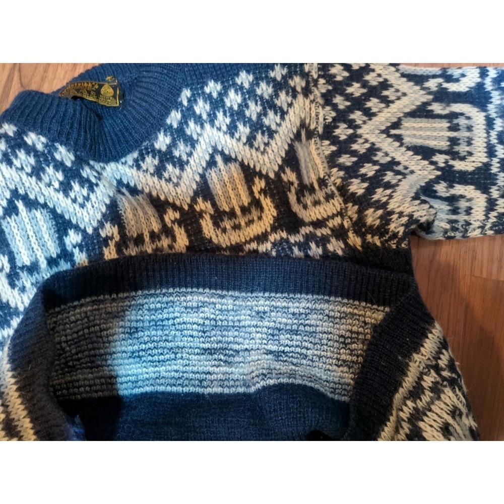 Vtg Viking Ships Nordstrikk Wool Norwegian Sweater Blue/White Sz 38 S/M (18x23) - Picture 14 of 14